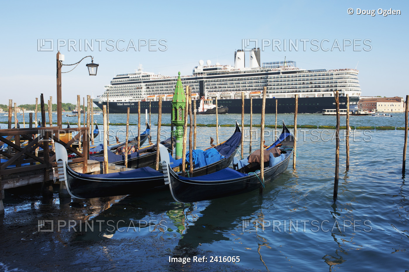 Moored Gondolas With A Departing Holand America Line, Nieuw Amsterdam Cruise ...