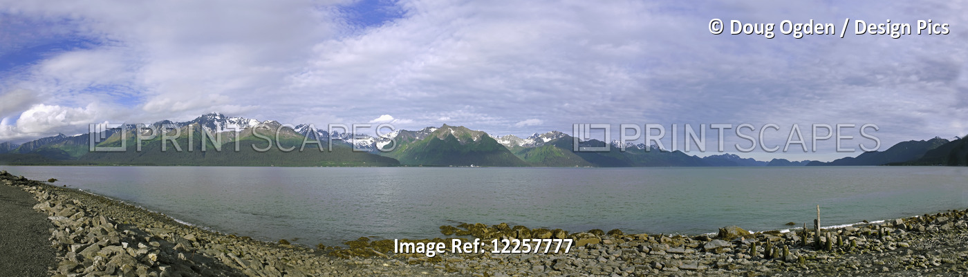 Panoramic View From Seward From Across Resurrection Bay To The Kenai Mountains, ...