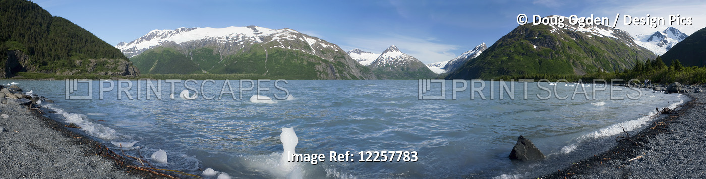 A Summertime Panoramic View Of Portage Lake, Small Icebergs, And The ...