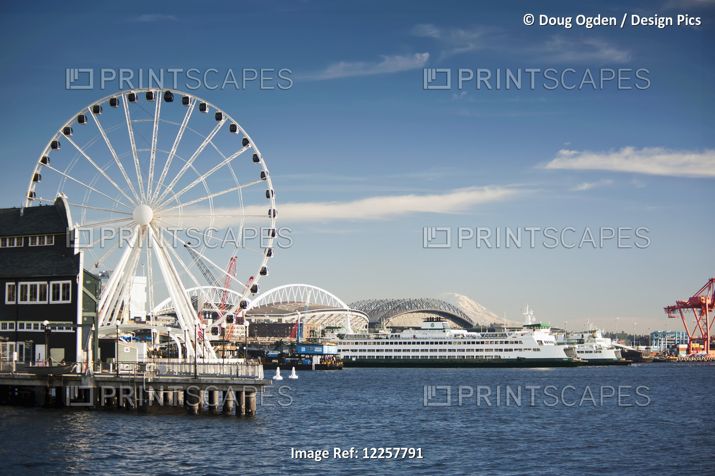 Waterfront View With The Great Wheel, Puget Sound Ferries, Professional ...