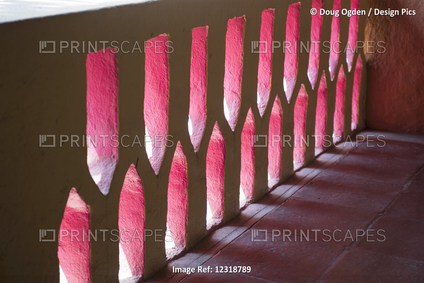 Light And Shadow Through A Mexican Pink Painted Stucco Wall; Ixtapa, Mexico