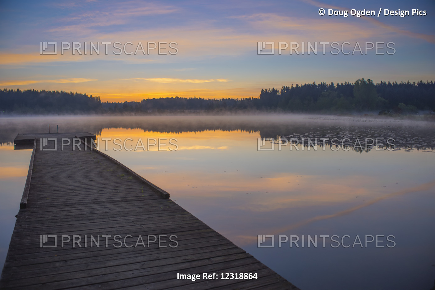 Reflection Of A Beautiful Serene Sunrise On Peaceful Scott Lake; Washington, ...