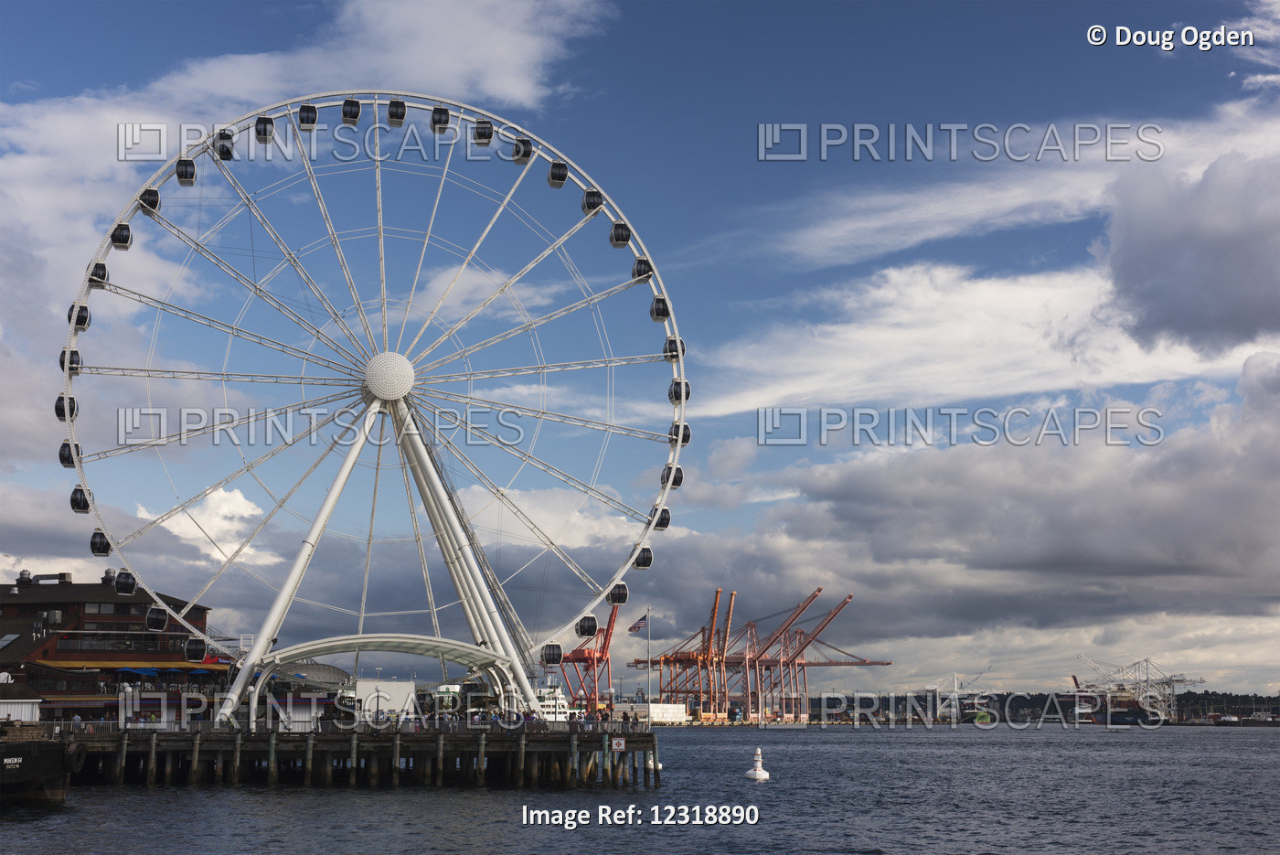 The Seattle Great Wheel, A Giant Ferris Wheel At Pier 57 On Elliott Bay With An ...