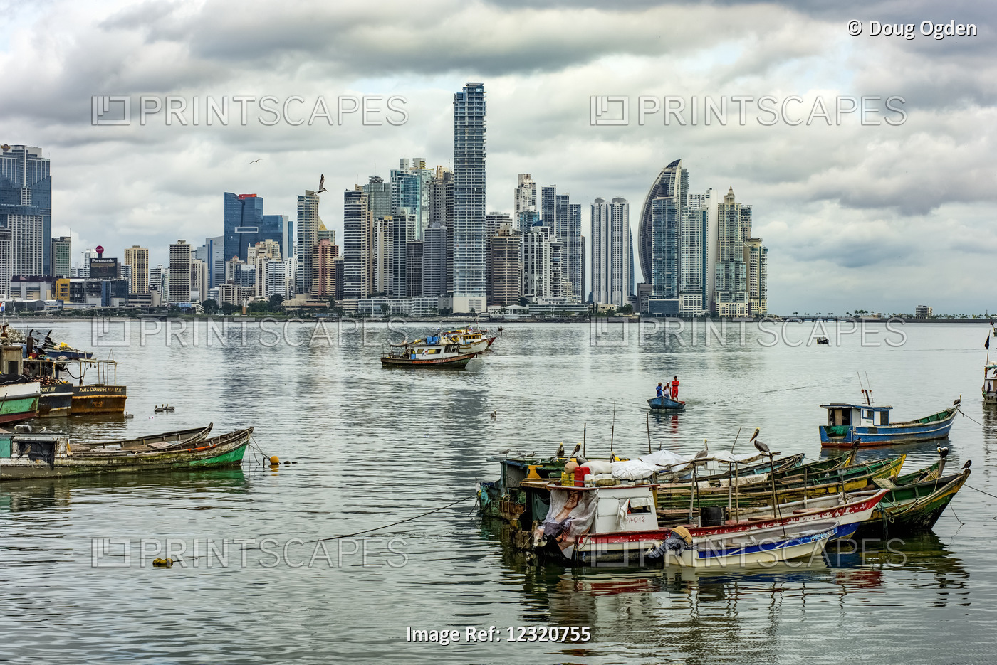 Commercial Fishing Boats With The Panama City Area Of Punta Paitilla Skyline In ...