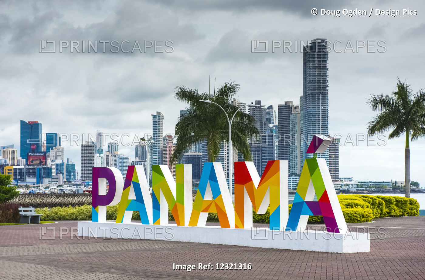 The Very Colourful Panama Sign Near The Monumento Balboa Area On The Coastal ...