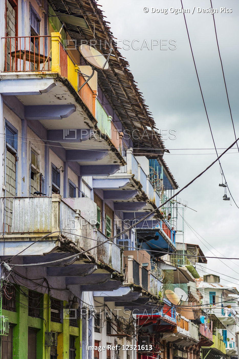 A Street View In The Casco Viejo Area Of Panama City With Wires, Satellite ...