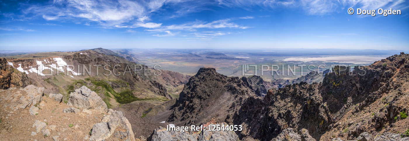 The jagged cliffs on the East side of the Steens Mountain Summit above the ...