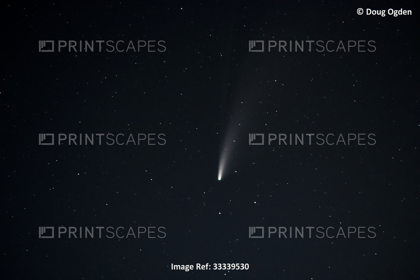 Comet Neowise with tail in the Western sky shortly after sunset taken from ...