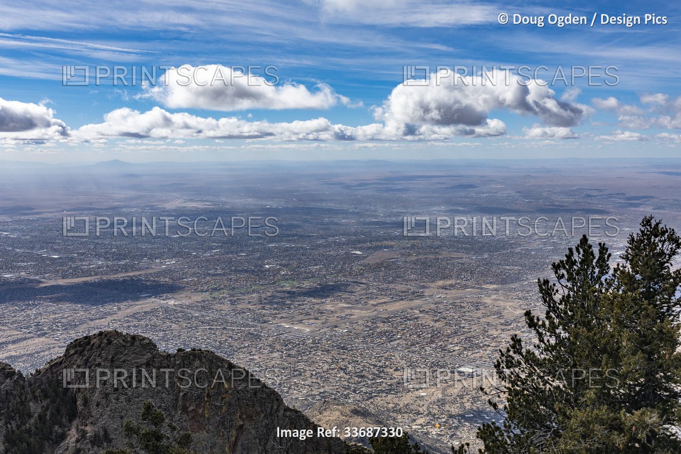 View of Albuquerque, New Mexico from the top of the Sandia Mountains at Sandia ...