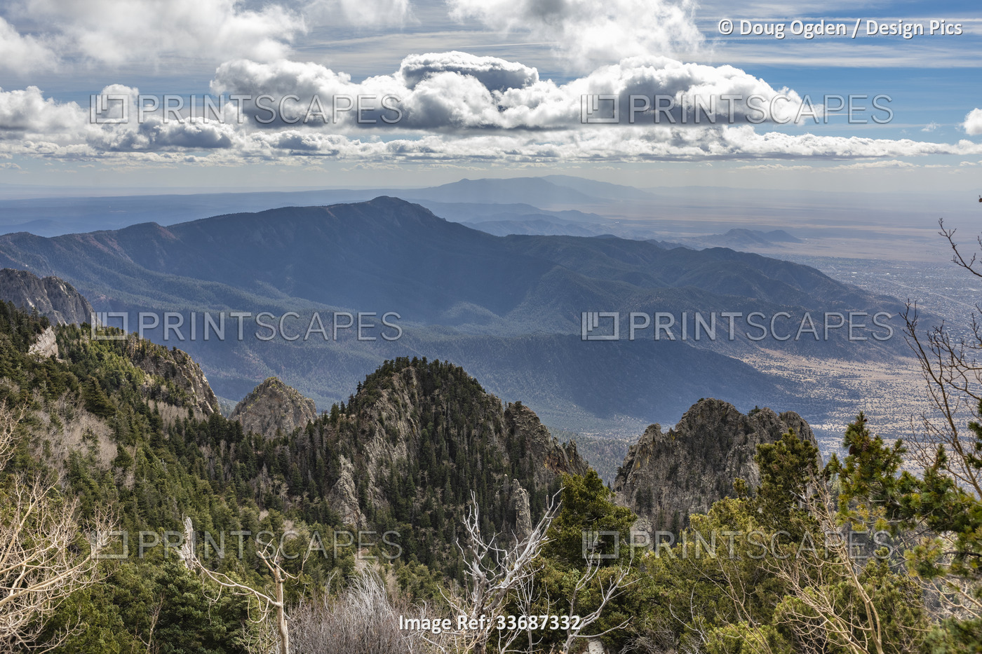 View of the base of the Sandia Mountains, New Mexico from the top of the Sandia ...