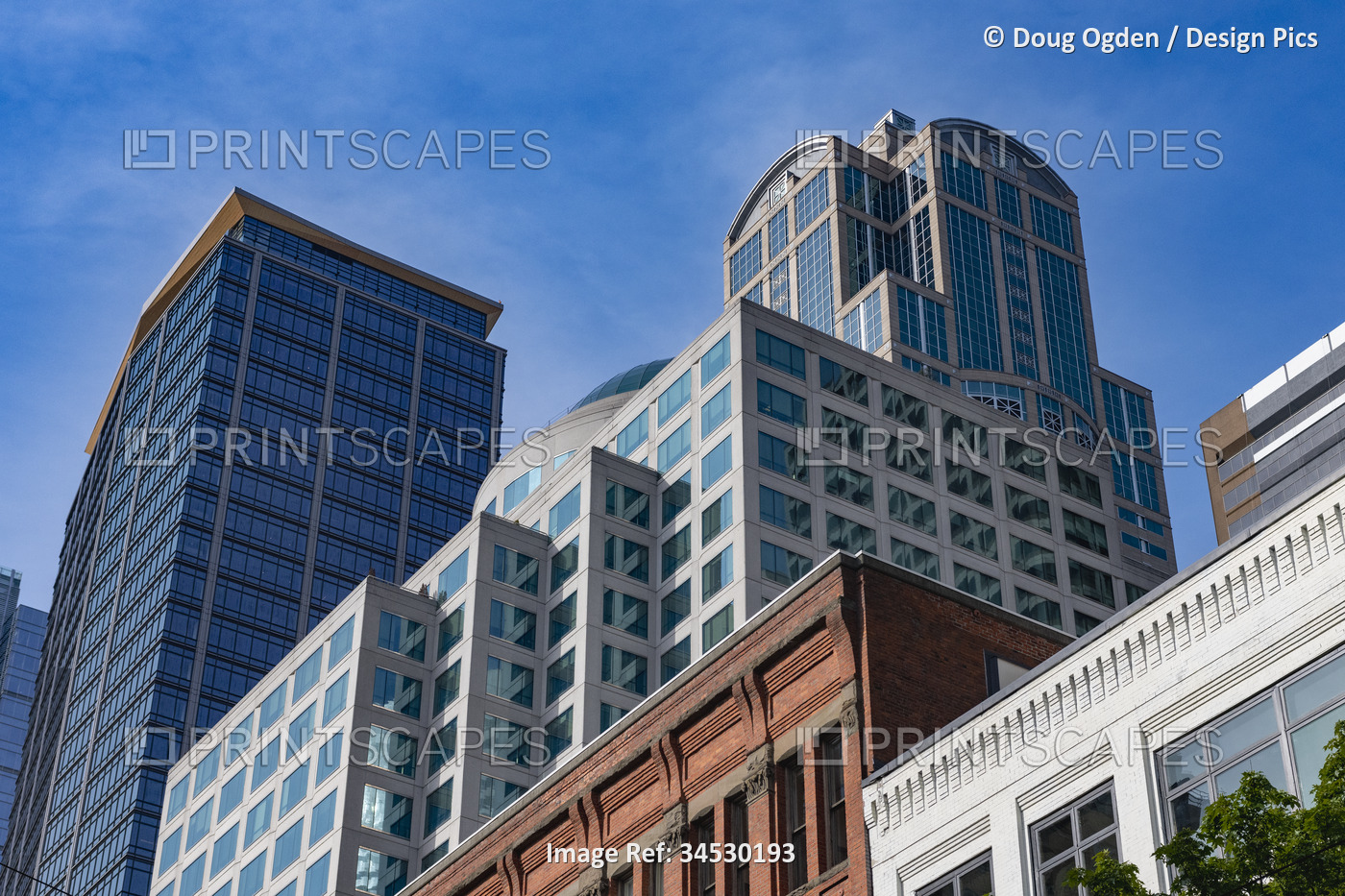 Various styles of architecture in downtown Seattle, Washington, USA; Seattle, ...