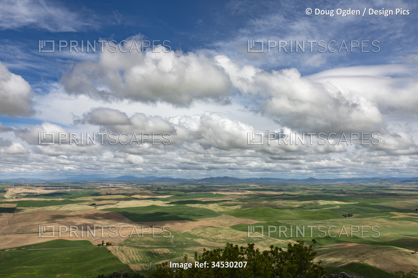 View of the vast landscape on a beautiful spring day overlooking the fertile ...