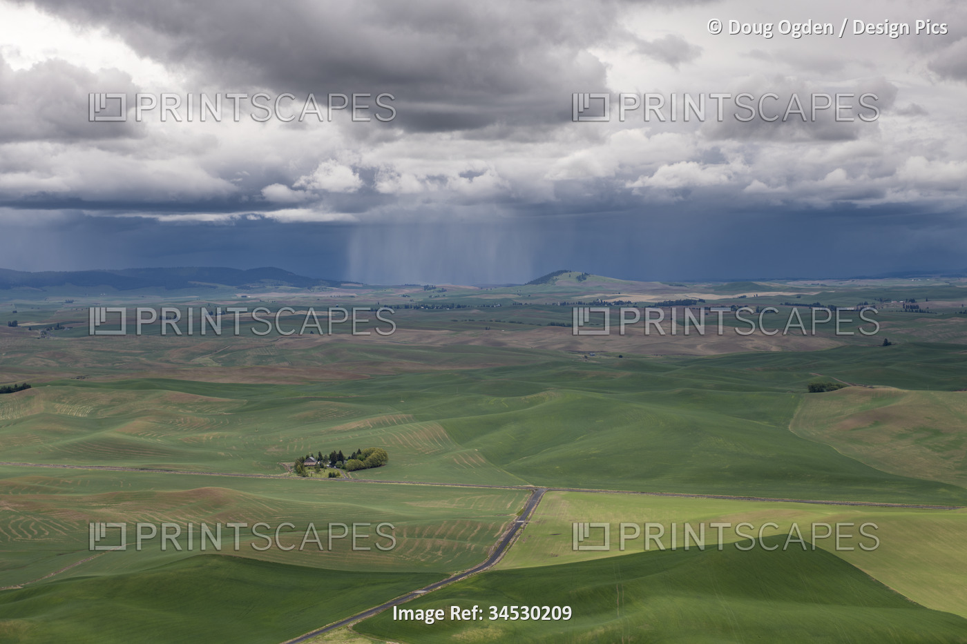 Localized rain storm or Squall as seen from the top of Steptoe Butte State Park ...